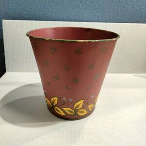 Hand Painted Tole Wastebasket, French Country Red, Vintage